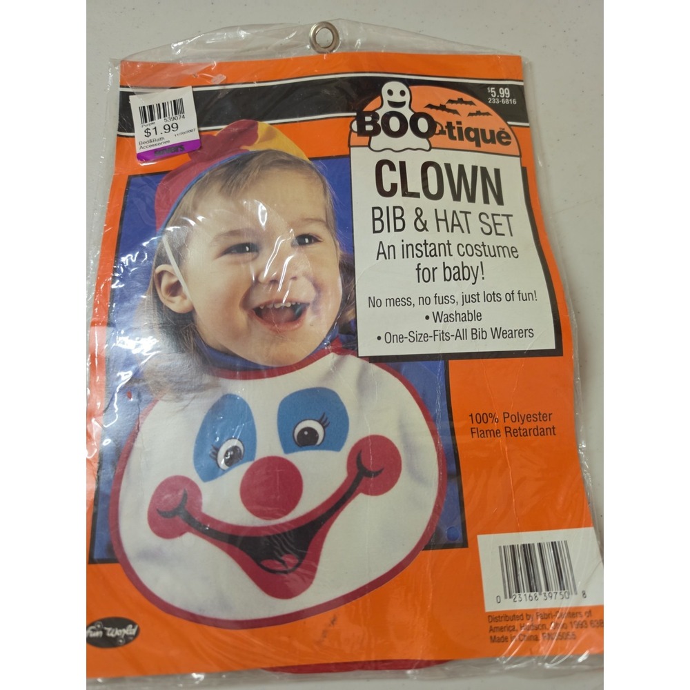 Vtg Bibs & Beanies infant Toddler Clown Halloween Costume New 2 piece